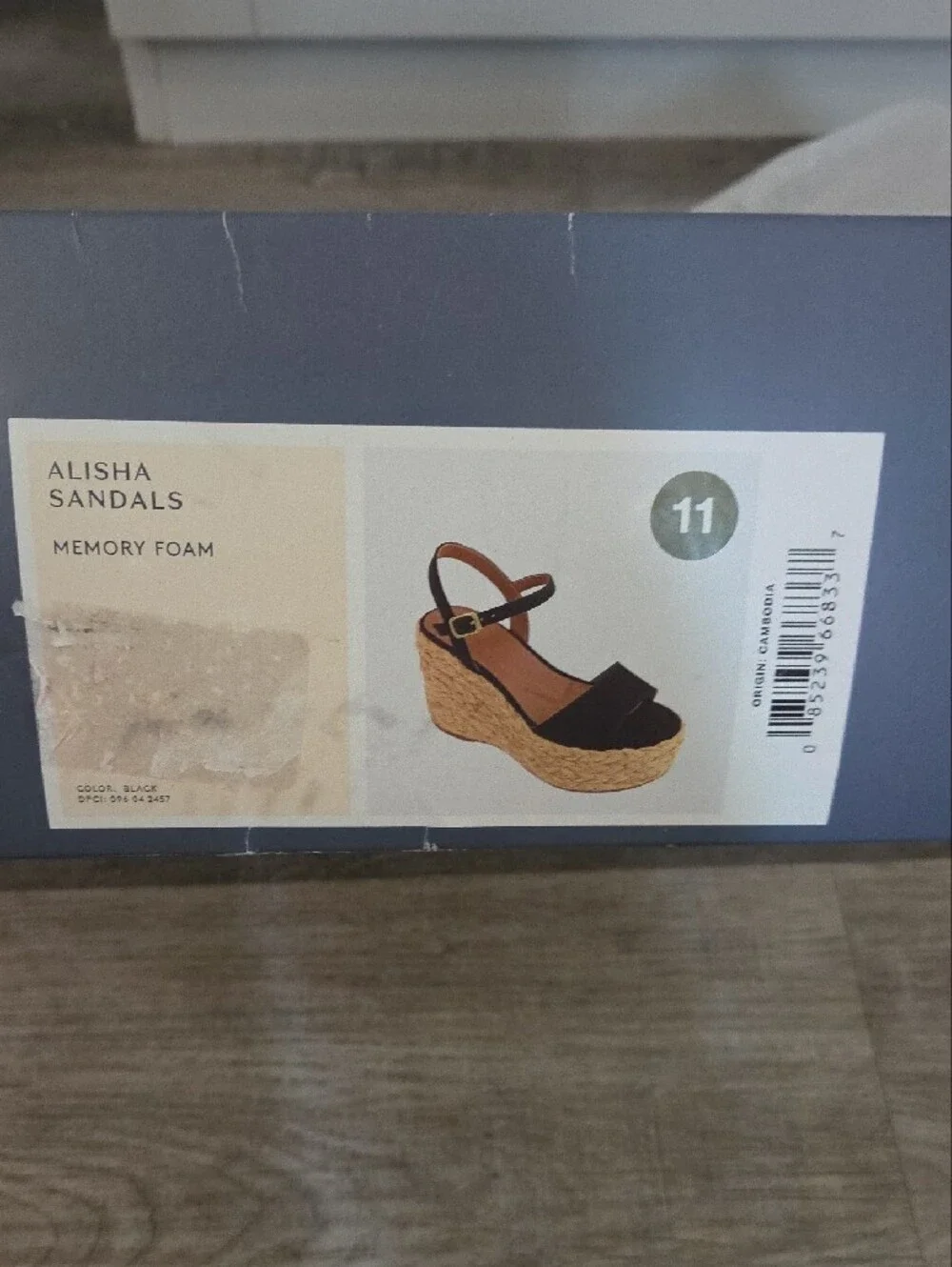Women’s Black Espadrille Wedge Sandals with Ankle Strap, Size 11, New In Box